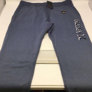 Hurley Mens Joggers Blue Slim Fit Pockets Drawstring Fleece Cotton Blend XL New